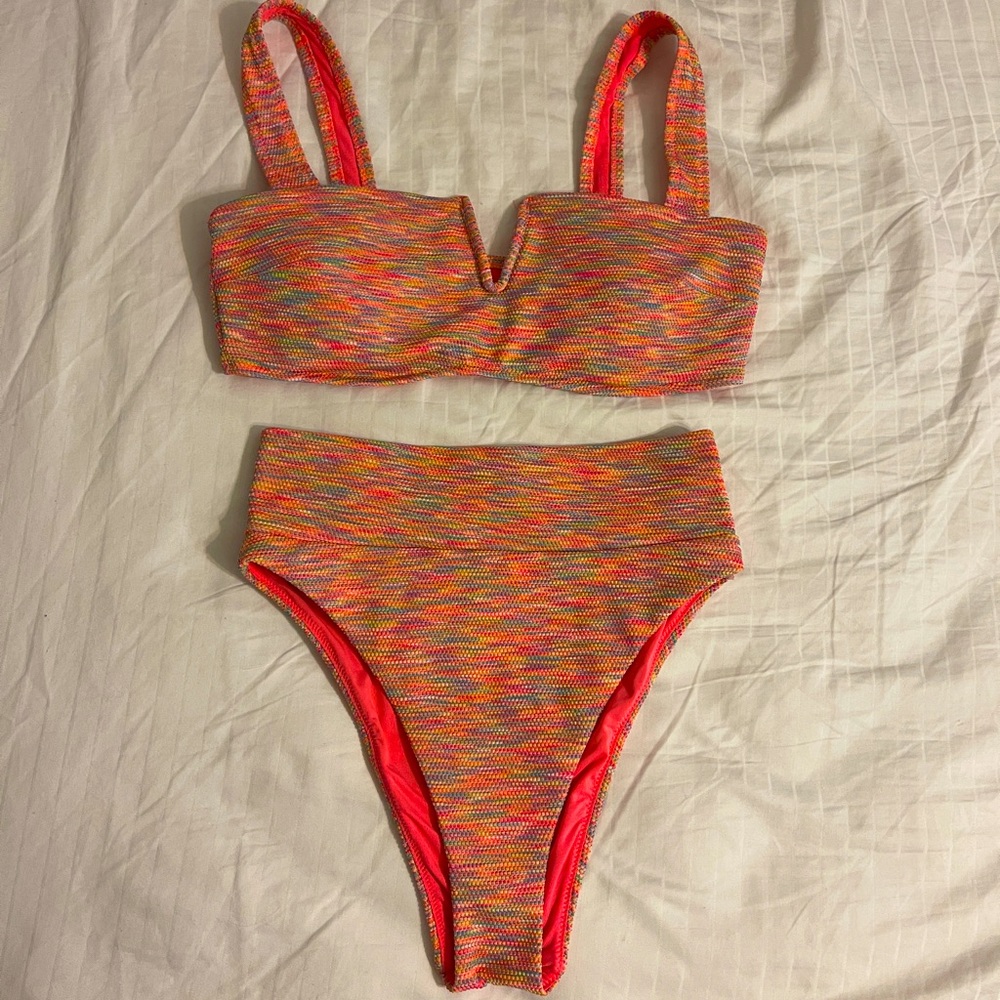 Aerie Hi cut Bikini bottom (small) and top (medium) EUC Orange